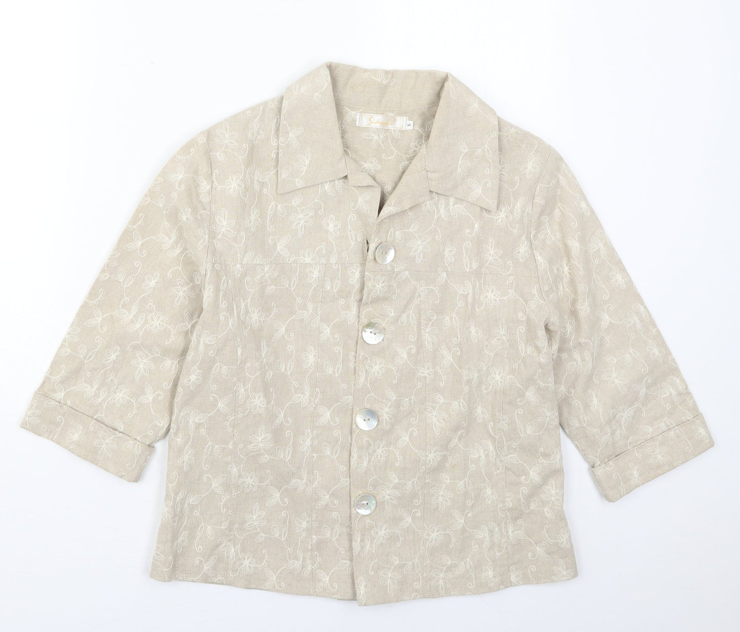 Sidewalk Womens Beige Floral  Jacket  Size S  Button
