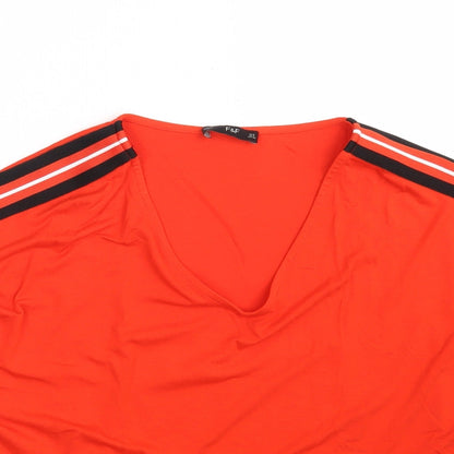 F&F Womens Red Striped Viscose Basic T-Shirt Size 8 V-Neck