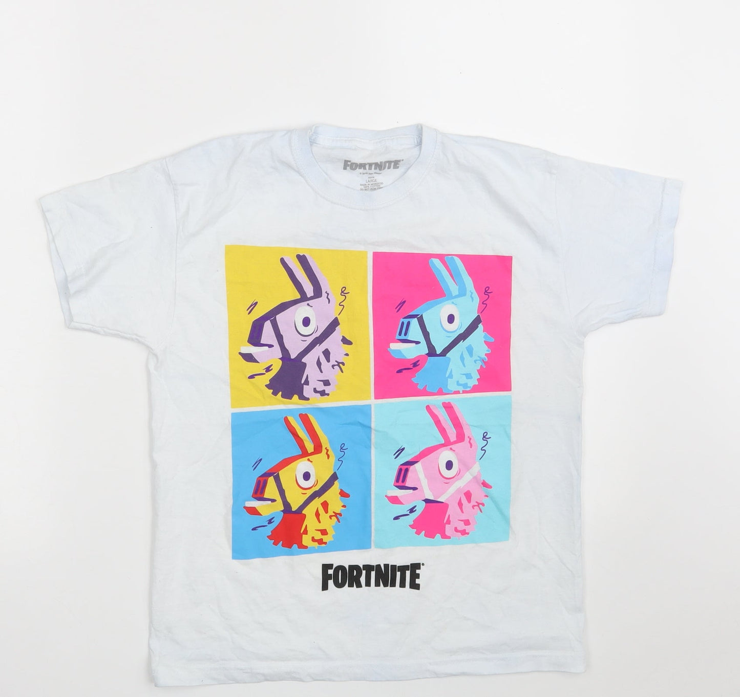Preworn Boys White  100% Cotton Pullover T-Shirt Size L Crew Neck  - Fortnite