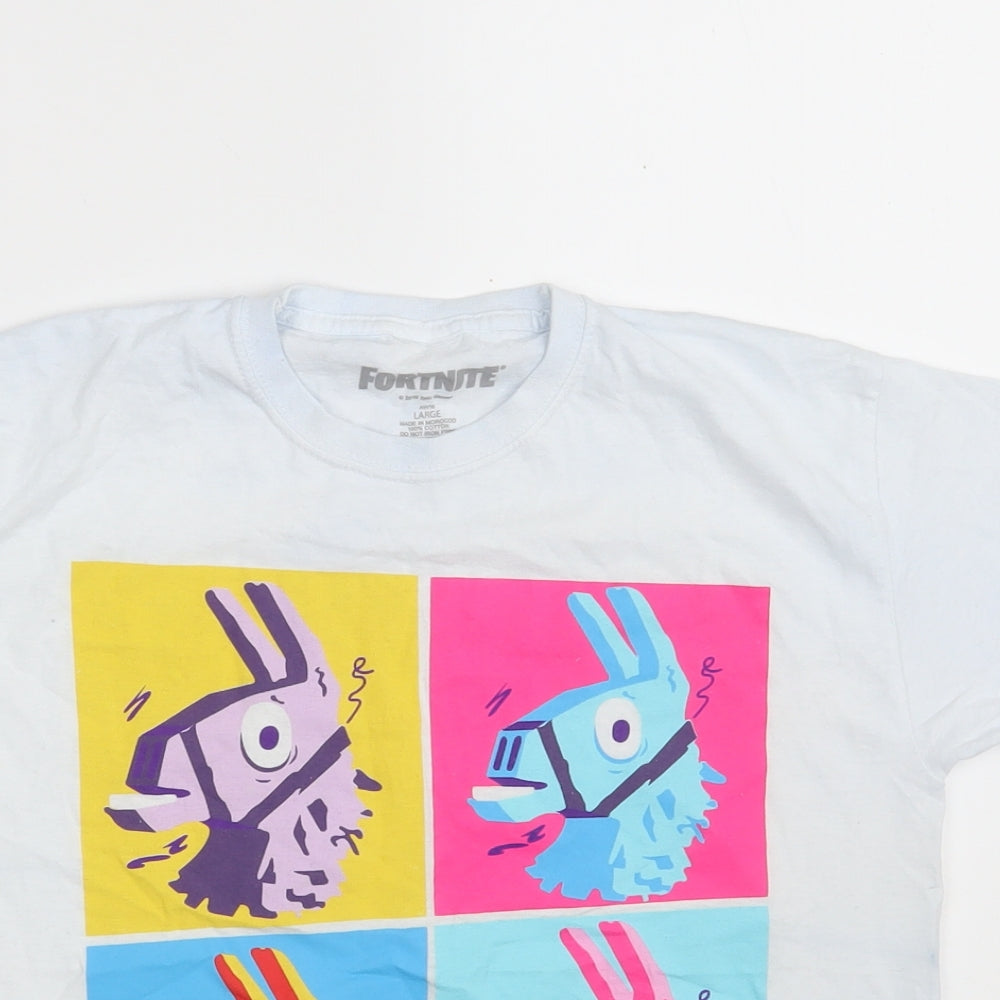 Preworn Boys White  100% Cotton Pullover T-Shirt Size L Crew Neck  - Fortnite