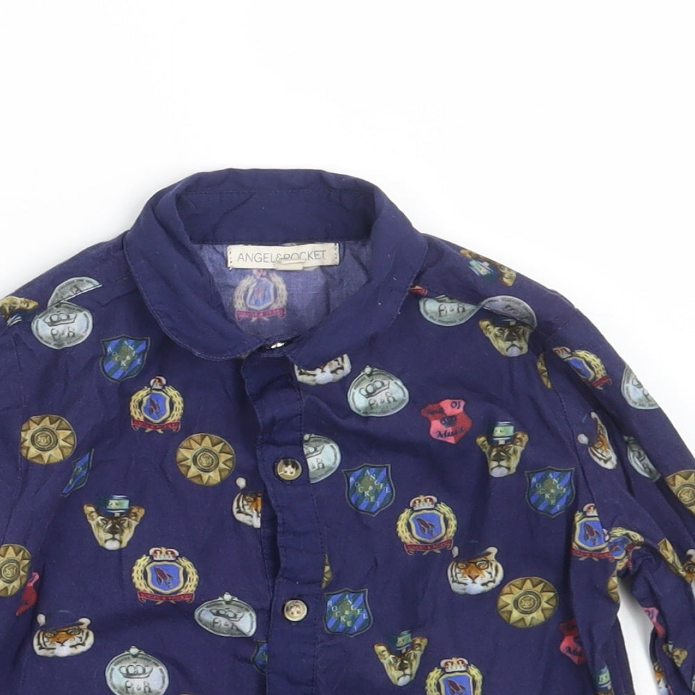 ANGEL & ROCKET Boys Blue  100% Cotton Basic Button-Up Size 5 Years Collared Button