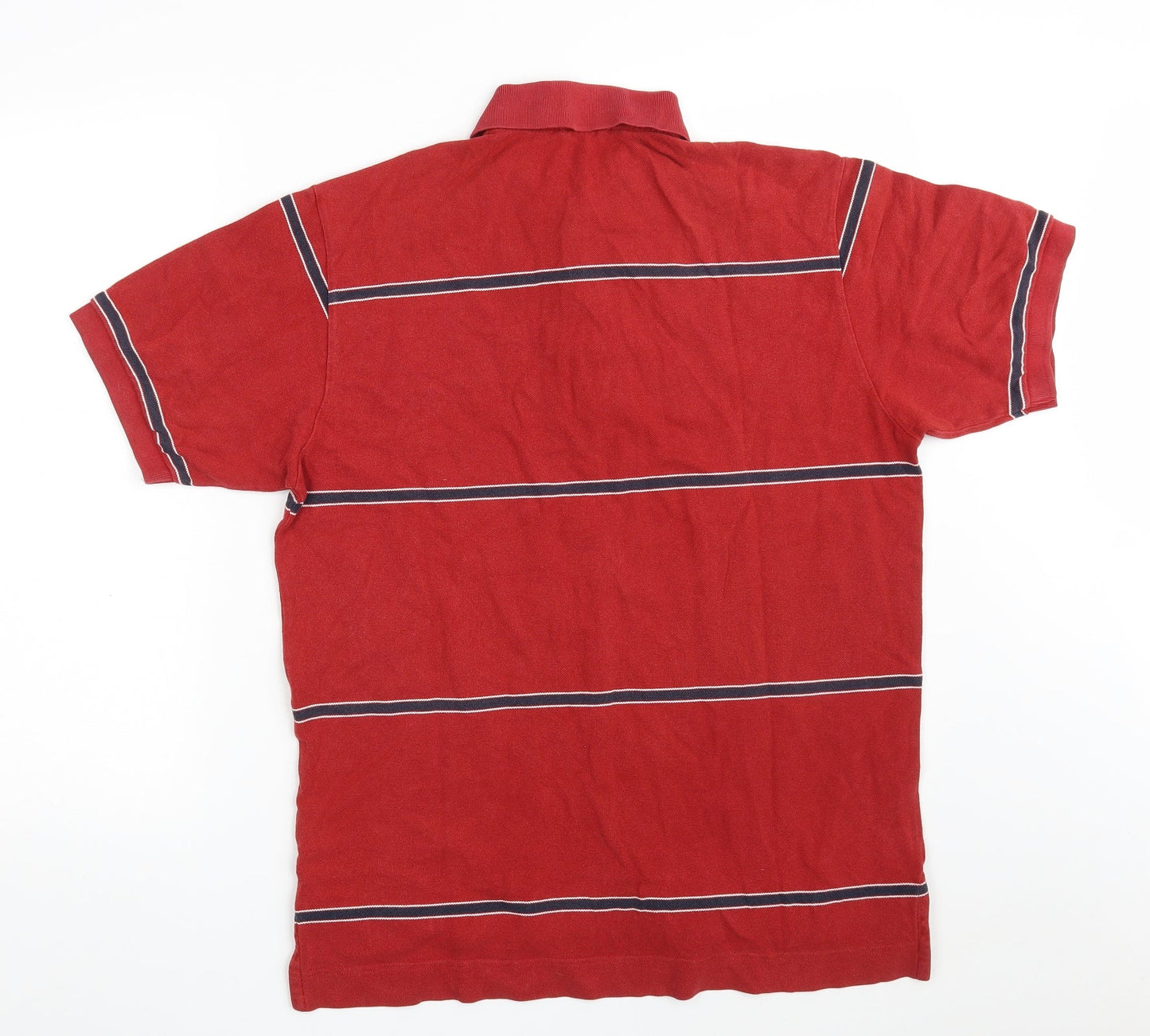 Nautica Mens Red Striped 100% Cotton  Polo Size S Collared Button