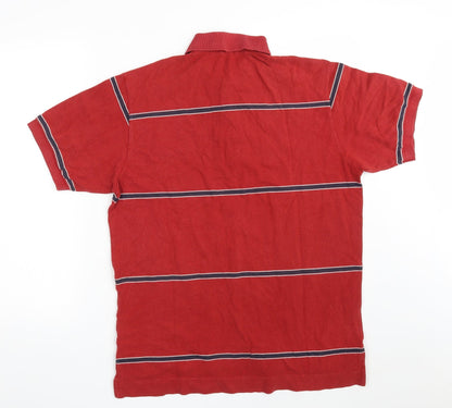 Nautica Mens Red Striped 100% Cotton  Polo Size S Collared Button
