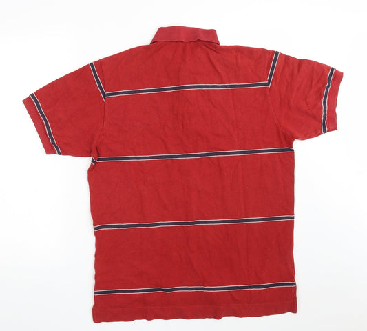 Nautica Mens Red Striped 100% Cotton  Polo Size S Collared Button