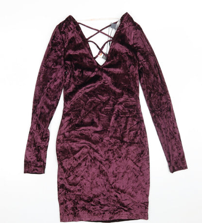 Primark Womens Purple  Polyester Bodycon  Size 8  V-Neck Drawstring