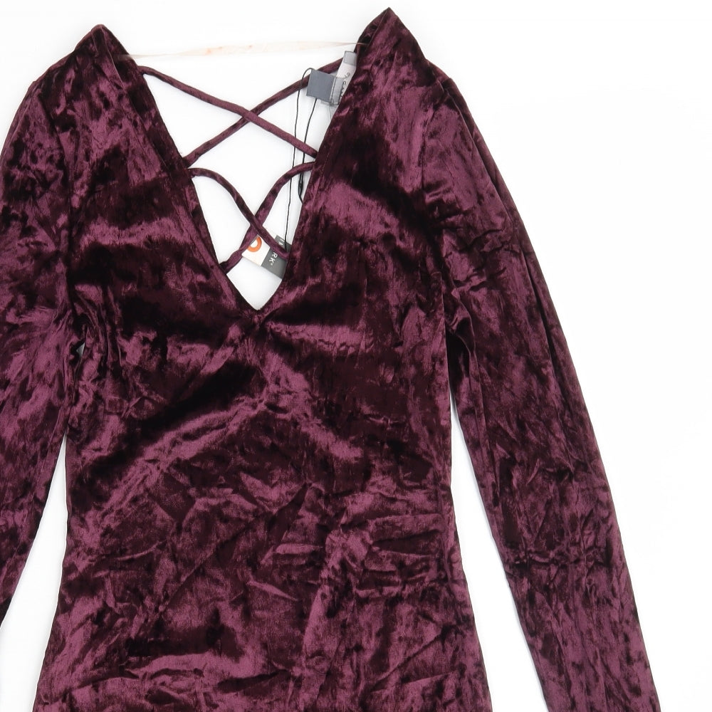 Primark Womens Purple  Polyester Bodycon  Size 8  V-Neck Drawstring