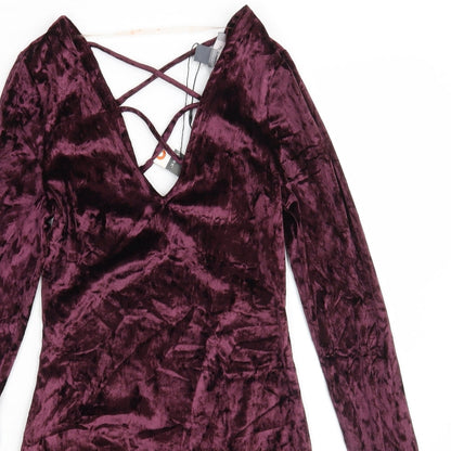 Primark Womens Purple  Polyester Bodycon  Size 8  V-Neck Drawstring