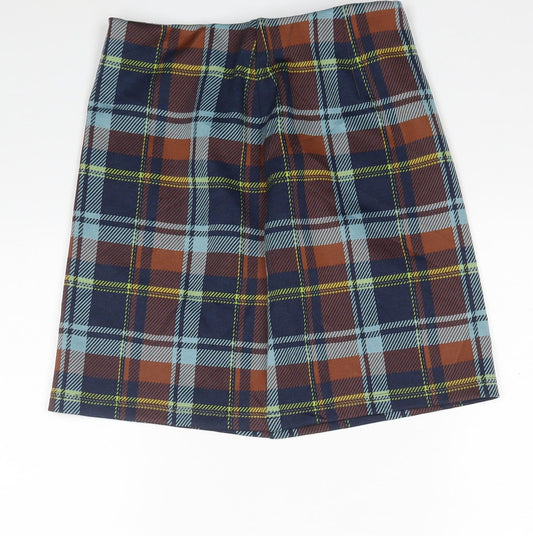 Marks and Spencer Womens Multicoloured Check Polyester A-Line Skirt Size 8