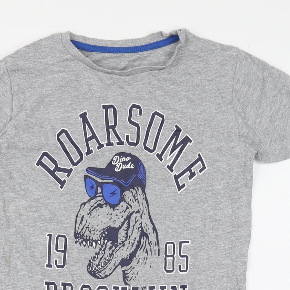 Dunnes Stores Boys Grey  Cotton Basic T-Shirt Size 8 Years Round Neck Pullover - Roarsome, Dinosaur