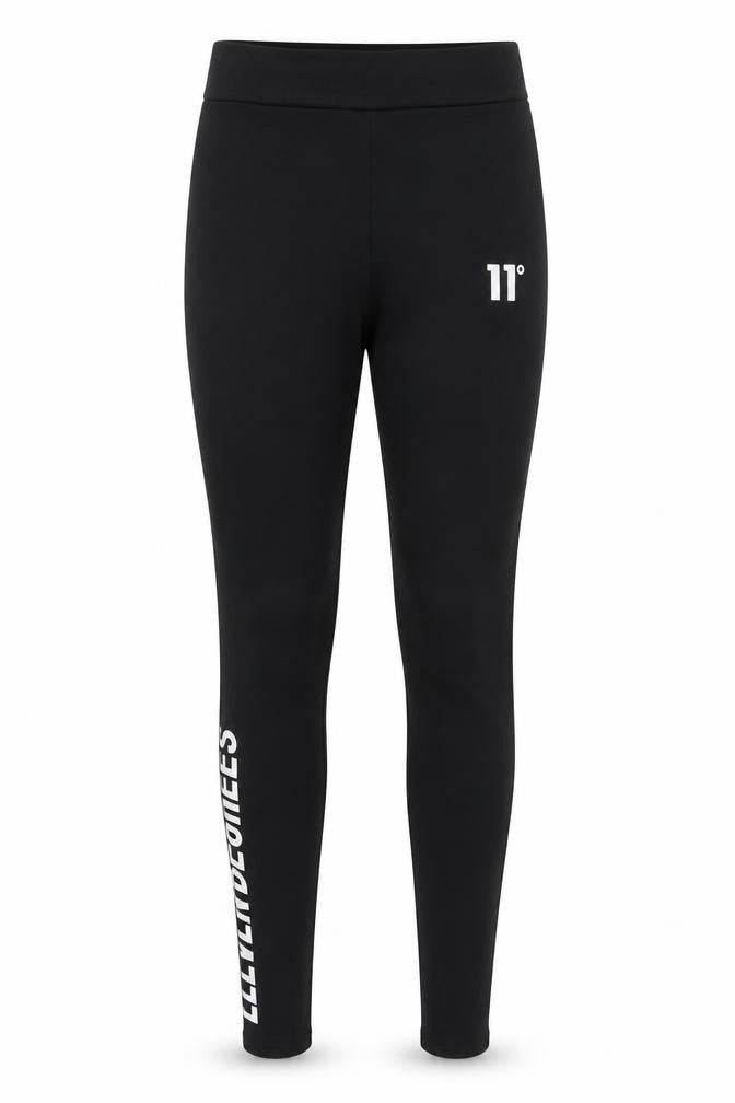 Front view of 11 Degrees women’s black cotton jogger leggings, size UK 6, 24-inch leg - leggings