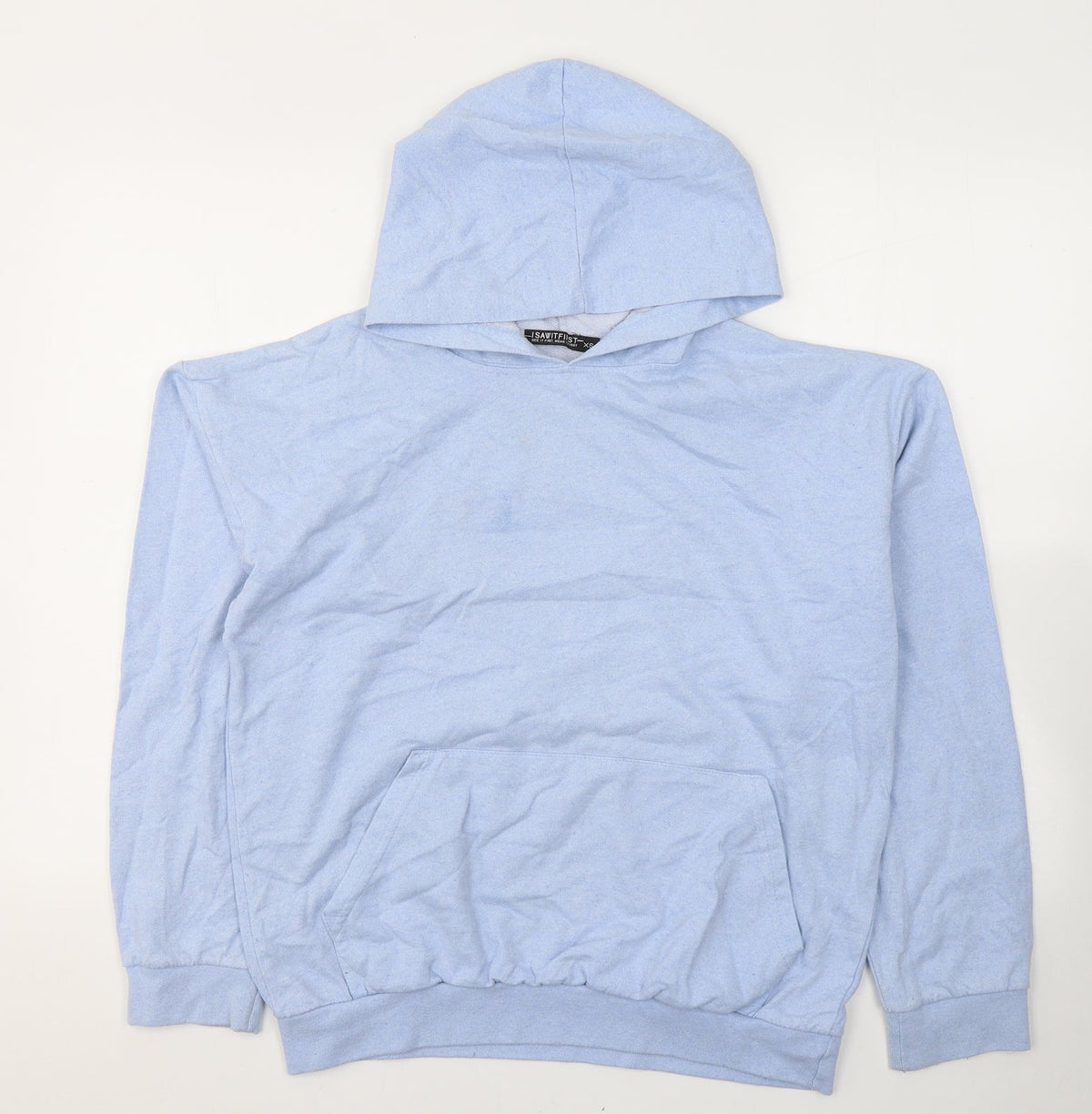 Additional front view of I SAW IT FIRST women’s blue cotton pullover hoodie, size XS, pullover