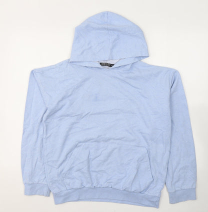 Additional front view of I SAW IT FIRST women’s blue cotton pullover hoodie, size XS, pullover