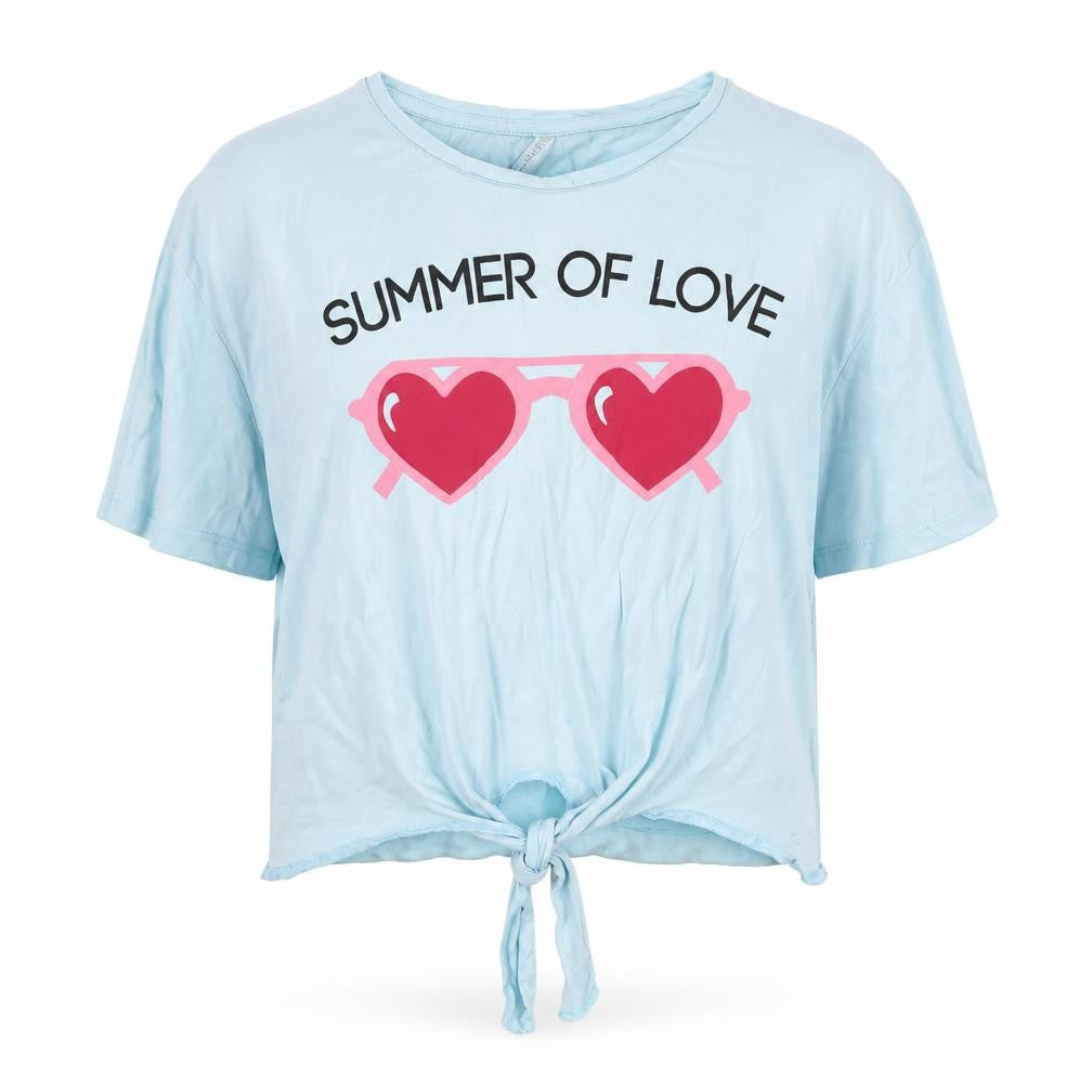 Front view of Stitch&Soul women’s blue cotton basic t-shirt, size L, round neck