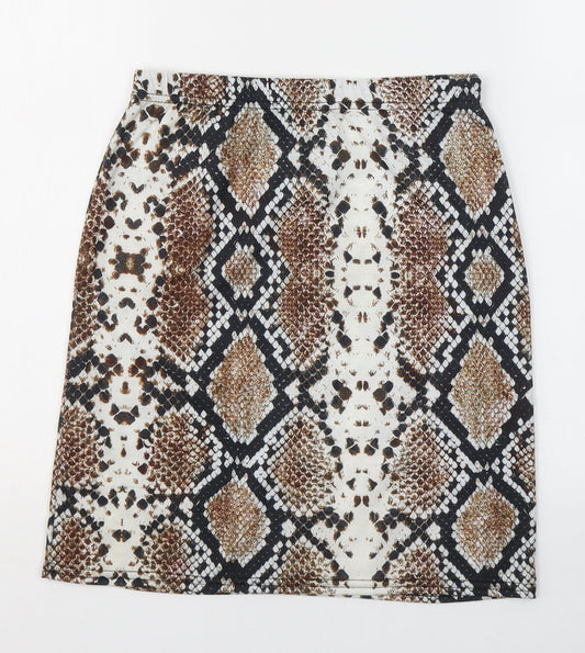PRETTYLITTLETHING Womens Multicoloured Animal Print Polyester A-Line Skirt Size 8