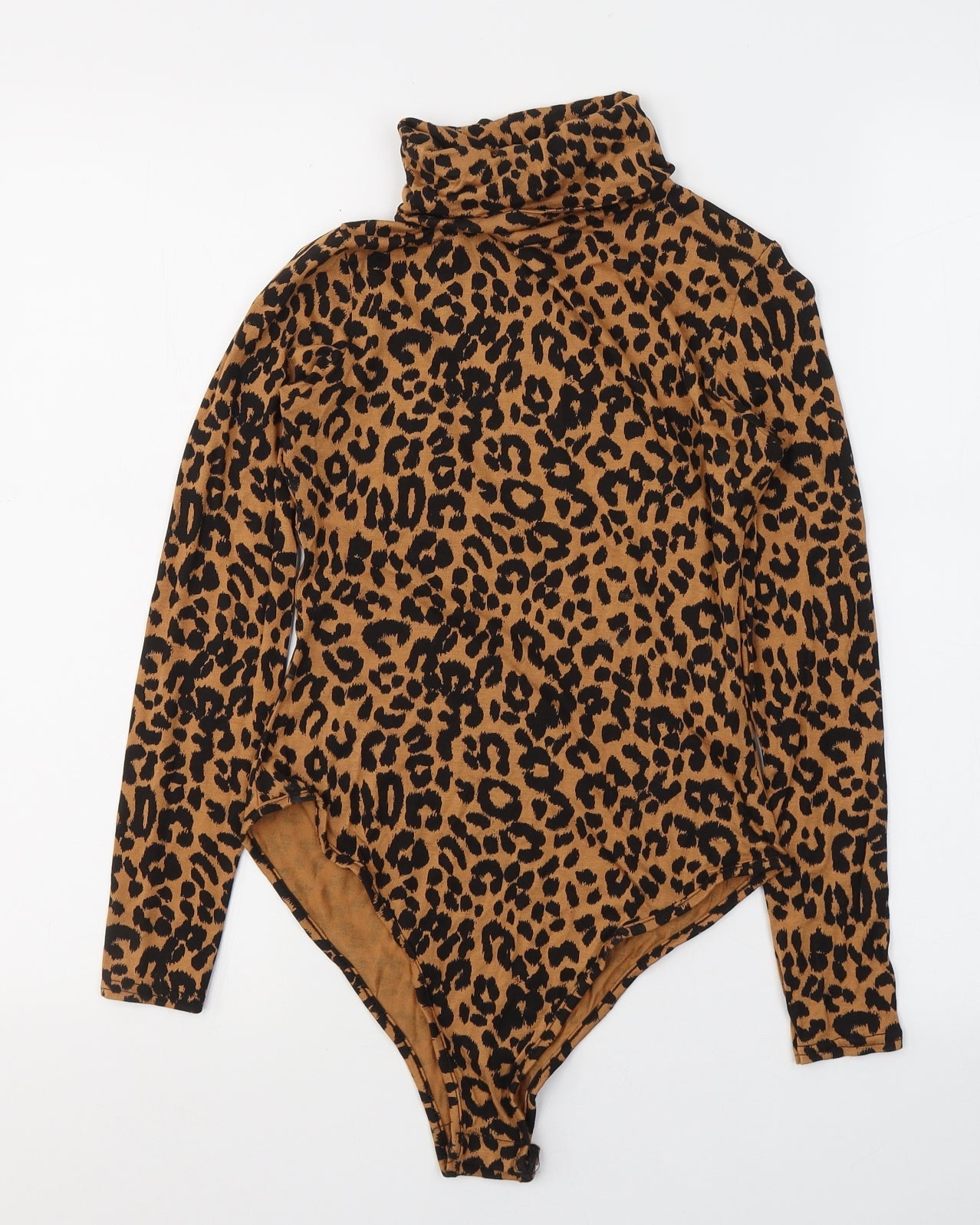 PRETTYLITTLETHING Womens Orange Animal Print Viscose Bodysuit One-Piece Size 6  Button