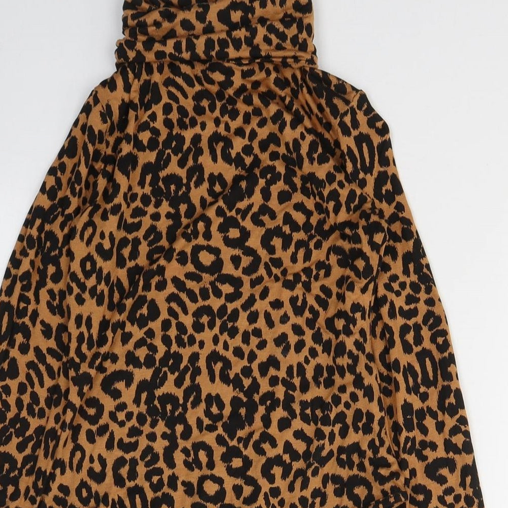 PRETTYLITTLETHING Womens Orange Animal Print Viscose Bodysuit One-Piece Size 6  Button