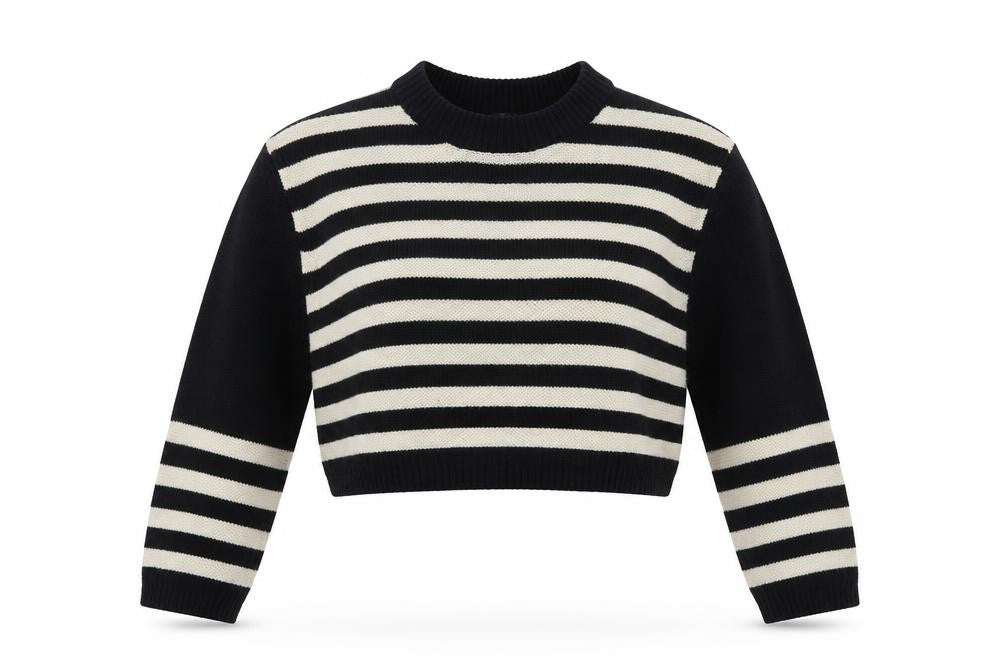 Front view of Topshop women’s multicoloured high neck striped acrylic jumper, size UK 8