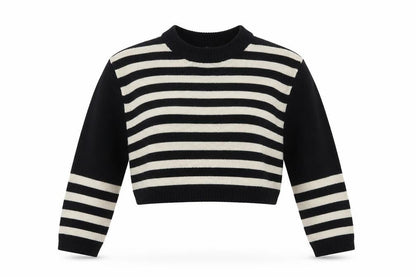 Front view of Topshop women’s multicoloured high neck striped acrylic jumper, size UK 8
