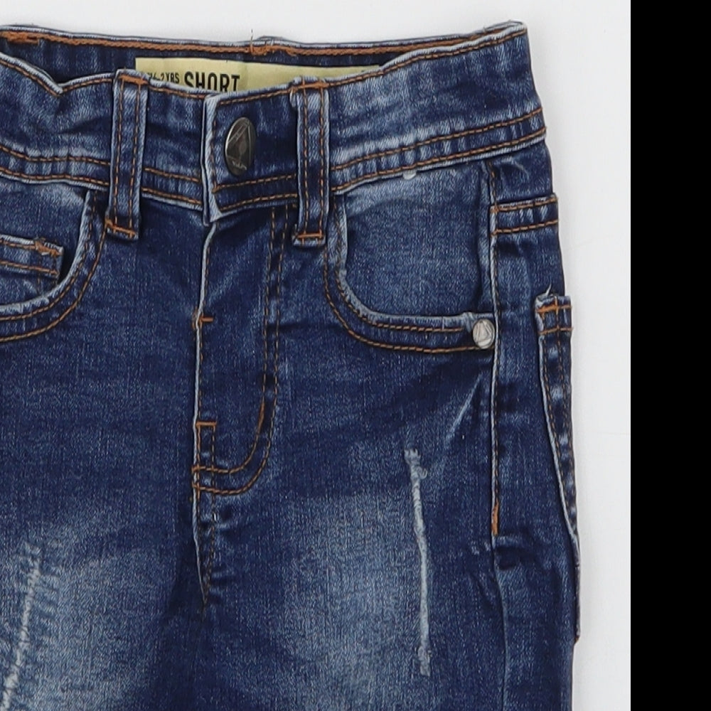 Denim & Co. Boys Blue  Cotton Cargo Trousers Size 18 Months  Button - Shorts