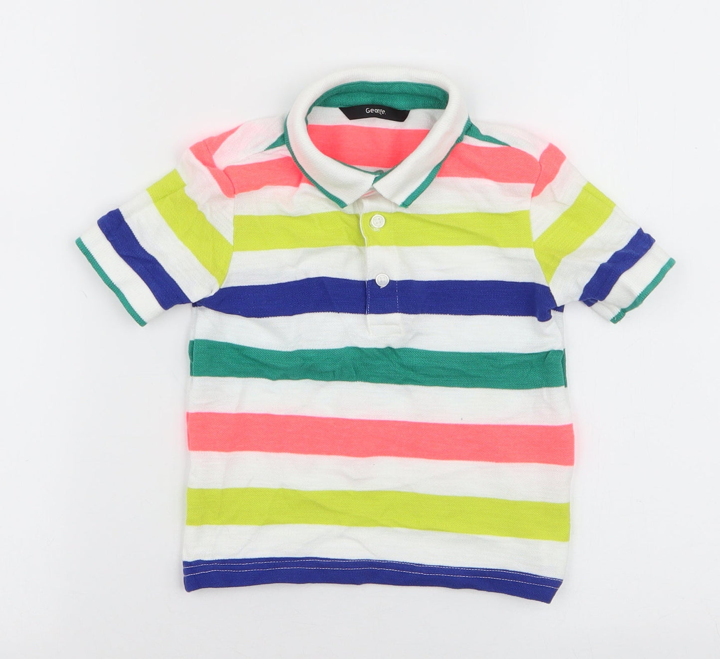 George Boys Multicoloured Striped Cotton Basic Polo Size 2-3 Years Collared Button