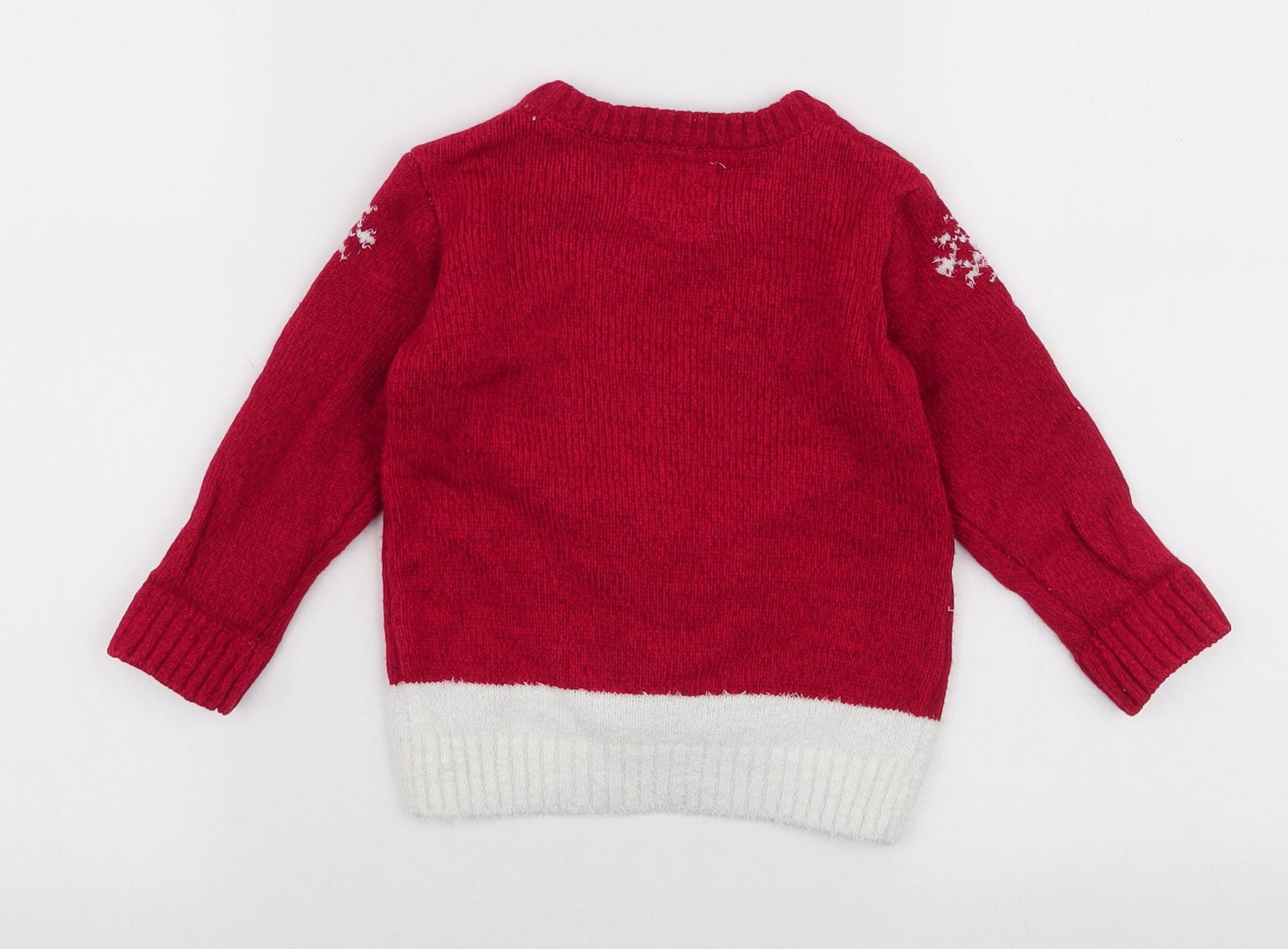F&F Boys Red  Acrylic Pullover Jumper Size 12-18 Months  Pullover - Reindeer Christmas tree