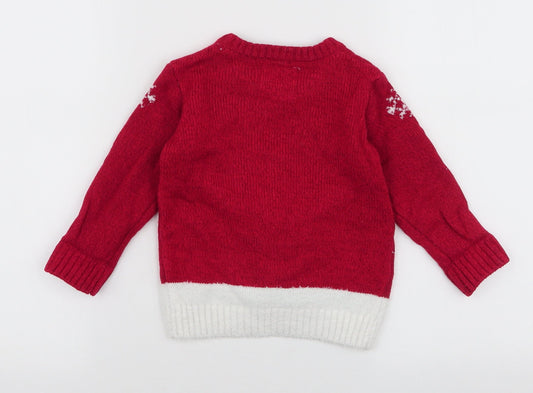 F&F Boys Red  Acrylic Pullover Jumper Size 12-18 Months  Pullover - Reindeer Christmas tree