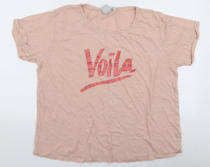 ICHI Womens Pink  100% Cotton Jersey T-Shirt Size 2XL Round Neck - Voila