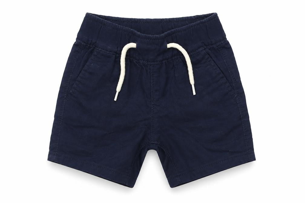 Front view of Gap boys’ blue cotton cropped trousers, size 0-3, months tie