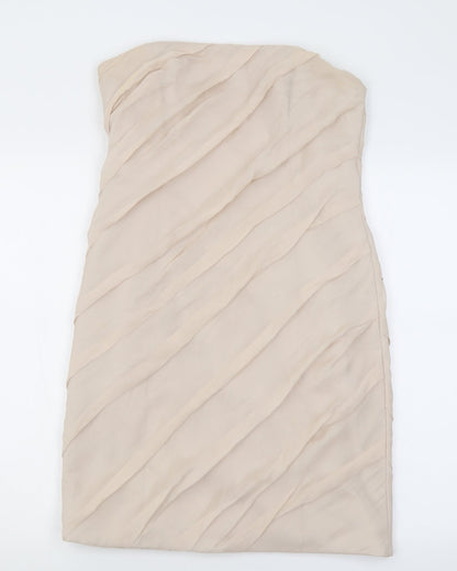 Coast Womens Beige  Silk Bodycon  Size 12  Off the Shoulder Zip