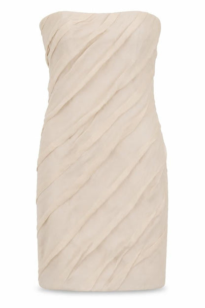 Coast Womens Beige  Silk Bodycon  Size 12  Off the Shoulder Zip
