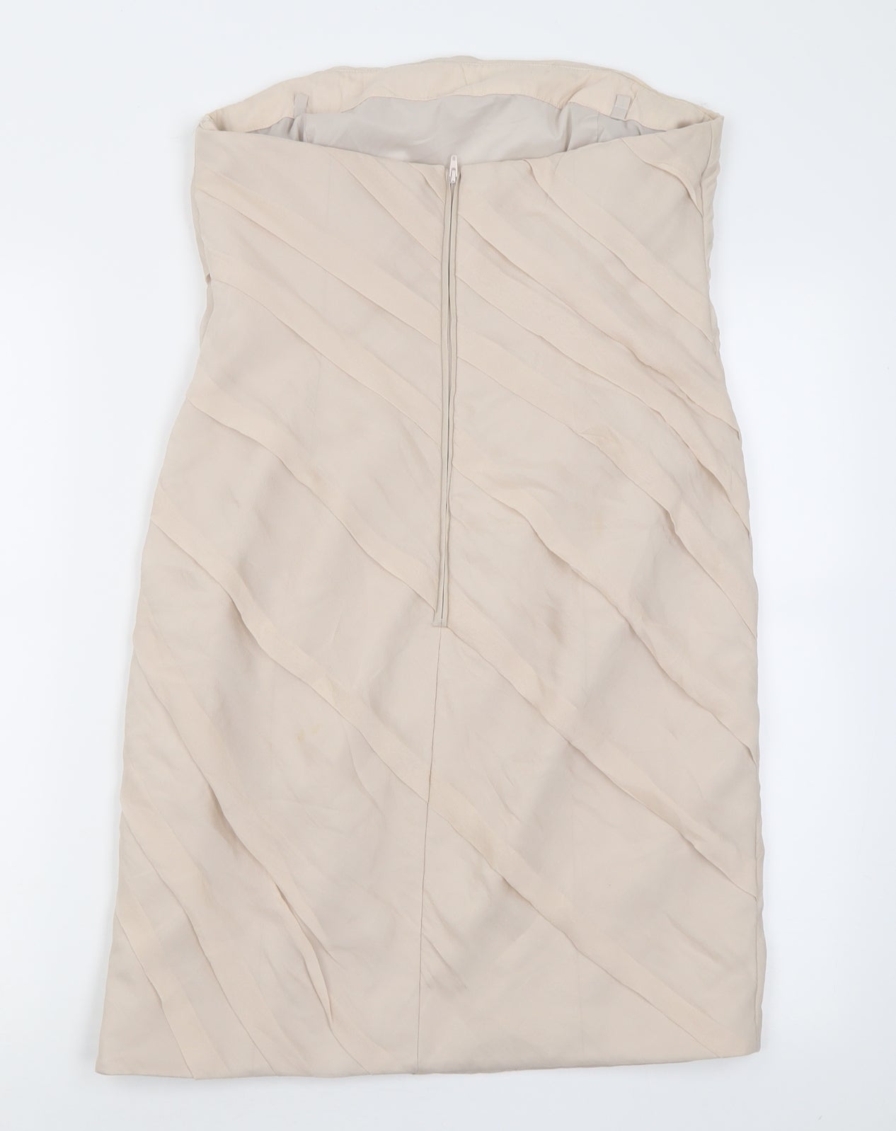 Coast Womens Beige  Silk Bodycon  Size 12  Off the Shoulder Zip