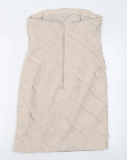 Coast Womens Beige  Silk Bodycon  Size 12  Off the Shoulder Zip
