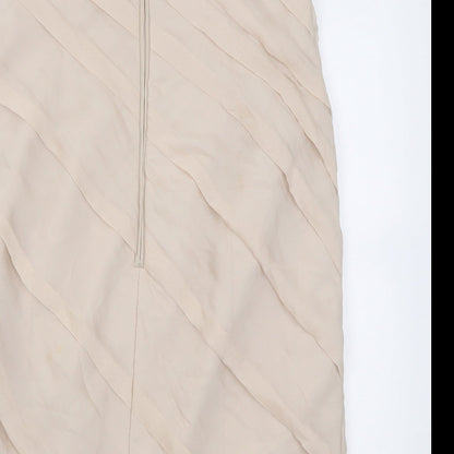 Coast Womens Beige  Silk Bodycon  Size 12  Off the Shoulder Zip