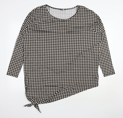 Pep & Co Womens Black Houndstooth Polyester Jersey Blouse Size 18 Scoop Neck