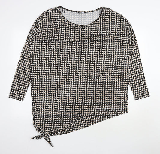 Pep & Co Womens Black Houndstooth Polyester Jersey Blouse Size 18 Scoop Neck