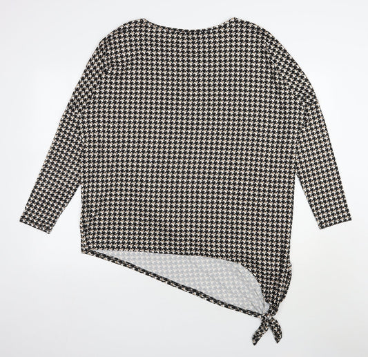 Pep & Co Womens Black Houndstooth Polyester Jersey Blouse Size 18 Scoop Neck