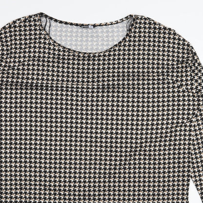 Pep & Co Womens Black Houndstooth Polyester Jersey Blouse Size 18 Scoop Neck