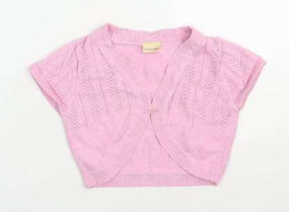 Cherokee Girls Pink V-Neck  Cotton Shrug Jumper Size 6-7 Years  Button