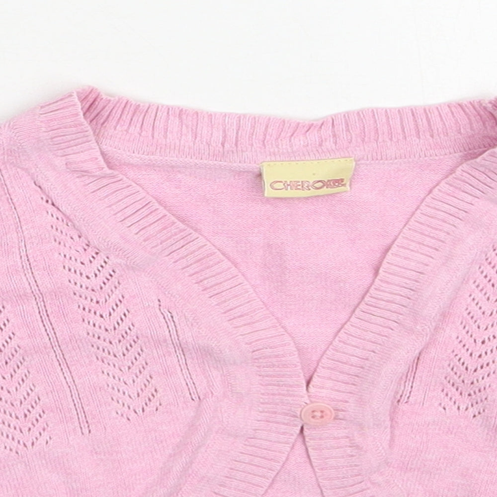 Cherokee Girls Pink V-Neck  Cotton Shrug Jumper Size 6-7 Years  Button