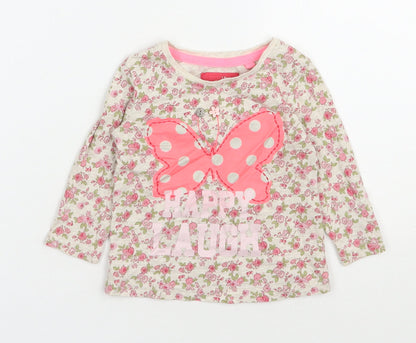 NEXT Girls Multicoloured Floral 100% Cotton Basic T-Shirt Size 3-6 Months Round Neck Pullover
