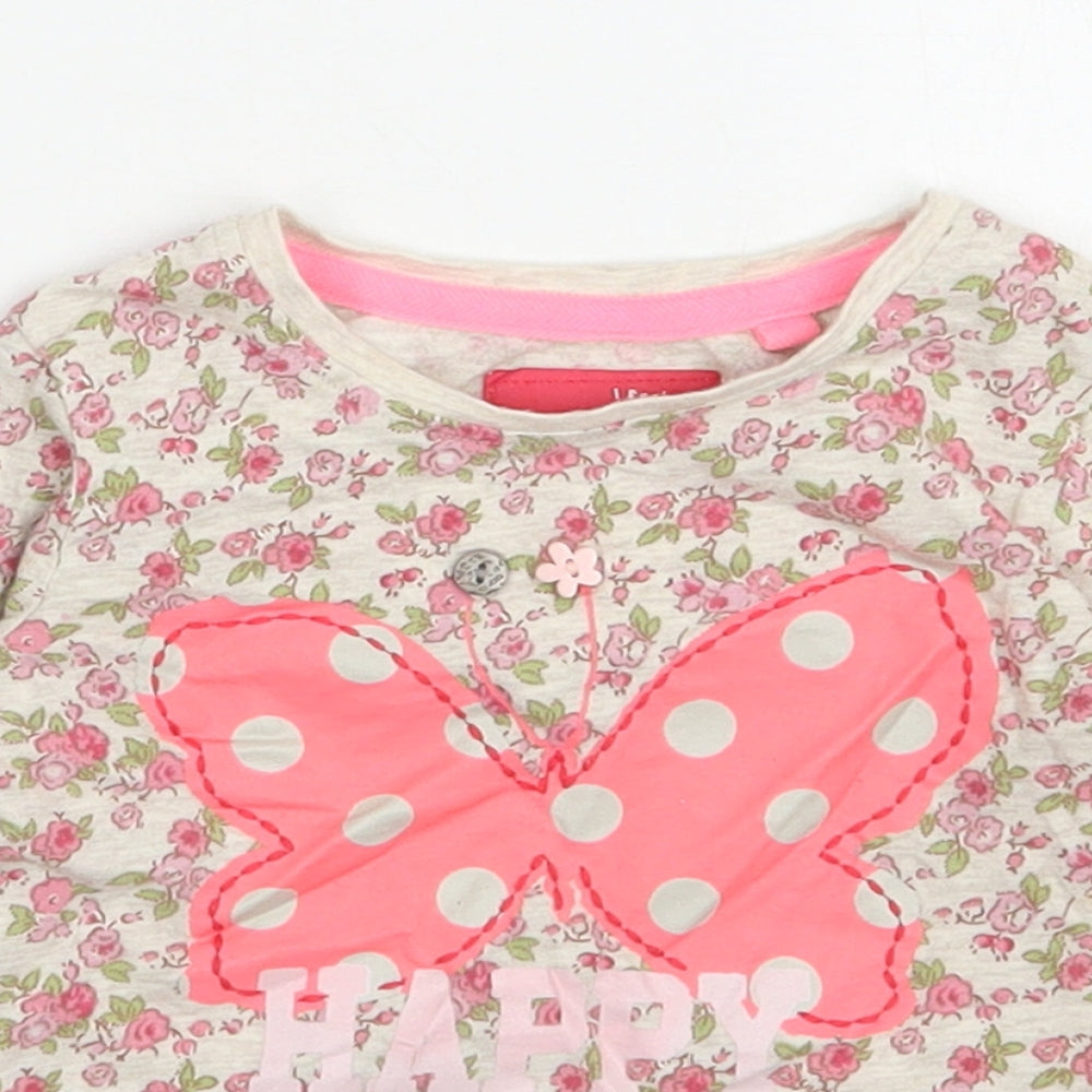 NEXT Girls Multicoloured Floral 100% Cotton Basic T-Shirt Size 3-6 Months Round Neck Pullover