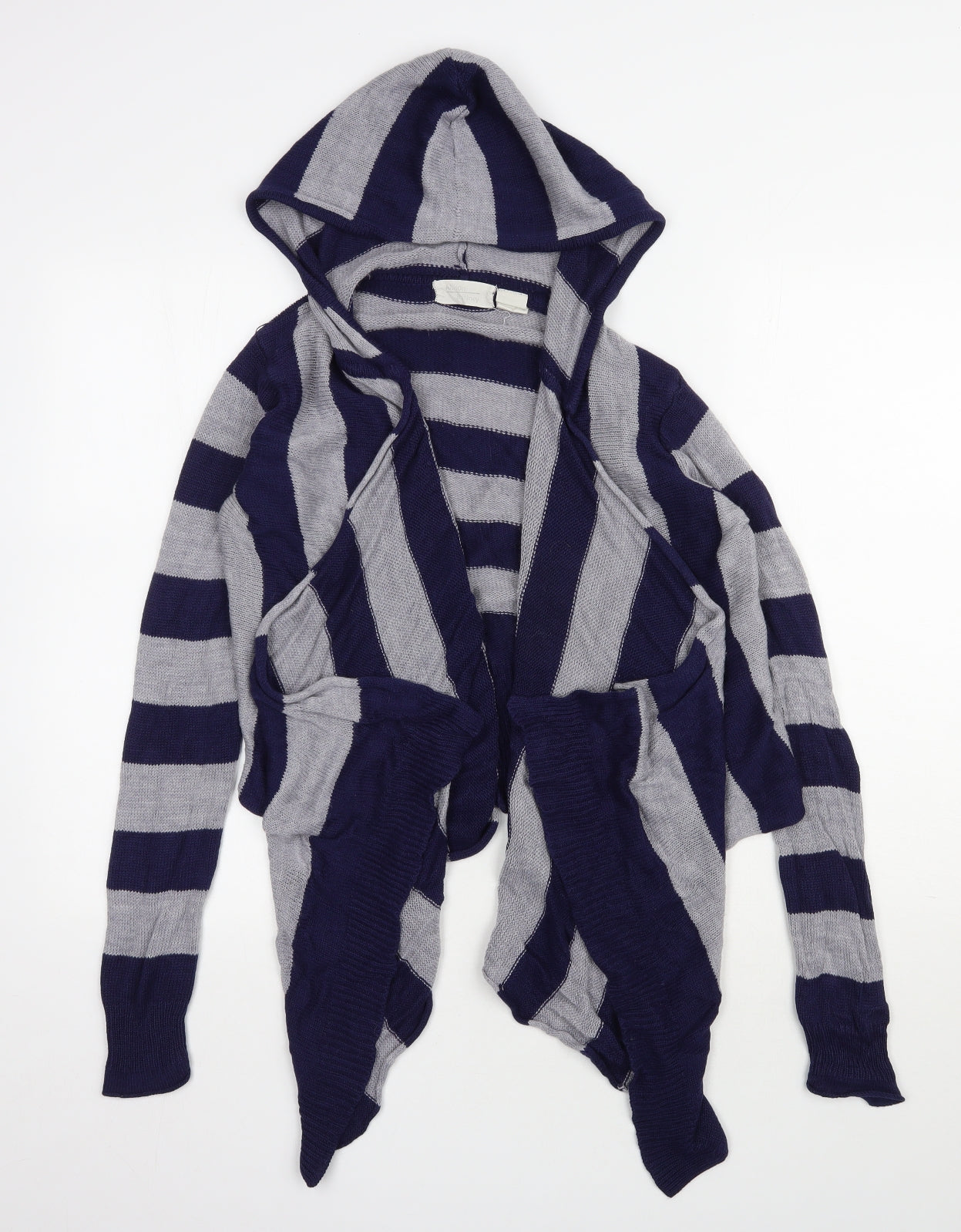 Allison Brittney Womens Blue V-Neck Striped Acrylic Cardigan Jumper Size M