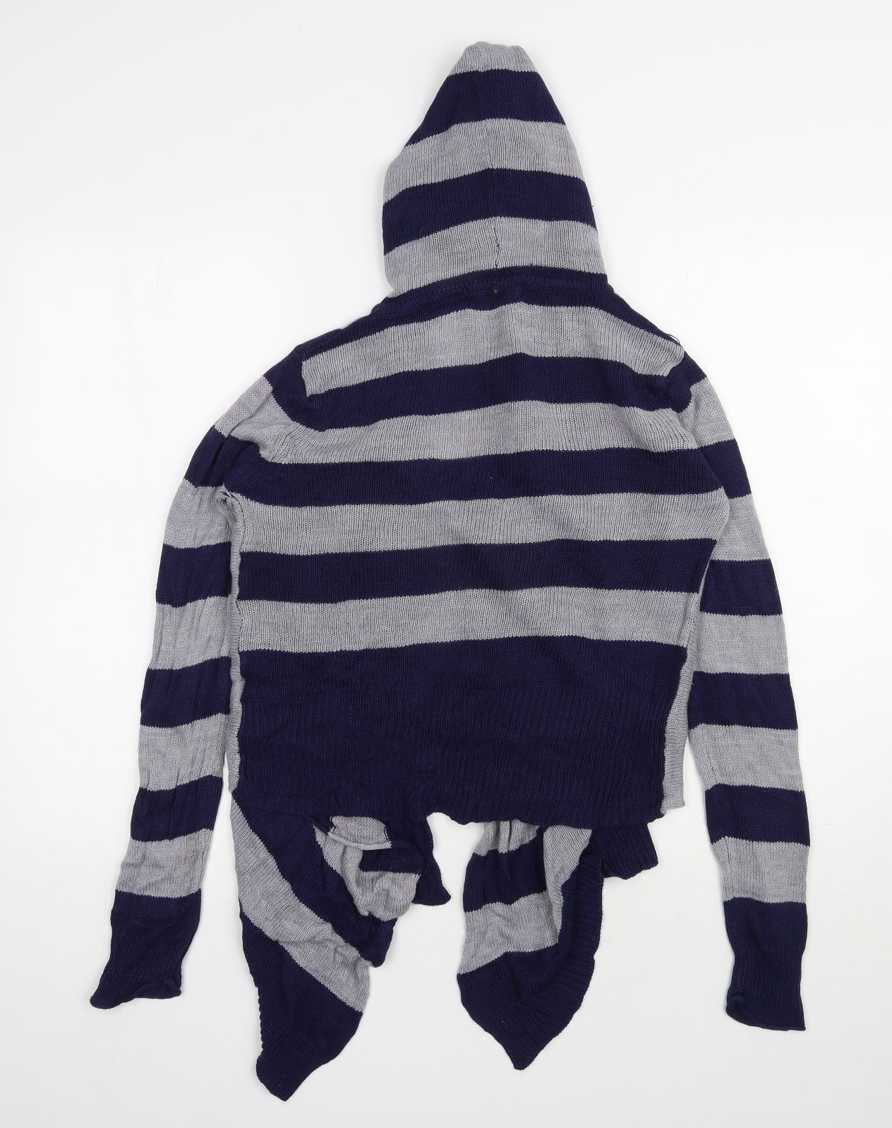 Allison Brittney Womens Blue V-Neck Striped Acrylic Cardigan Jumper Size M