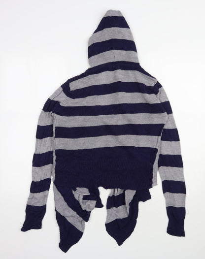 Allison Brittney Womens Blue V-Neck Striped Acrylic Cardigan Jumper Size M