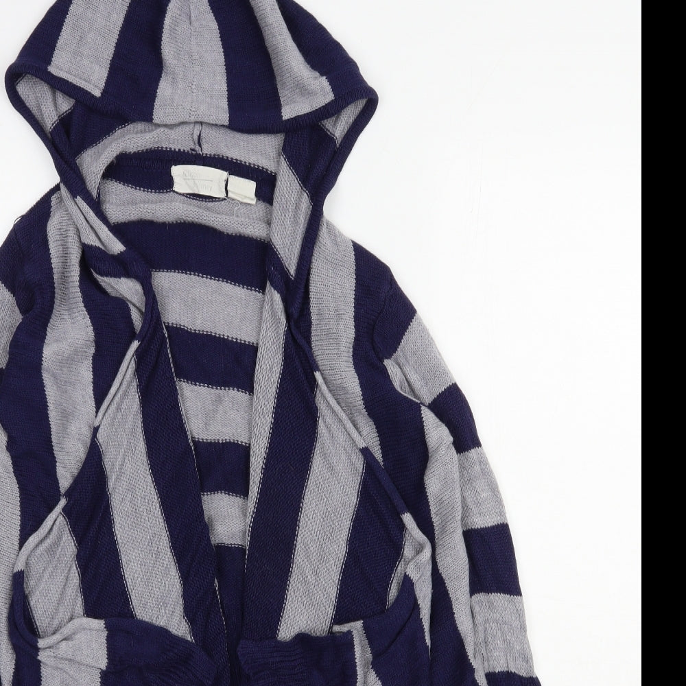 Allison Brittney Womens Blue V-Neck Striped Acrylic Cardigan Jumper Size M