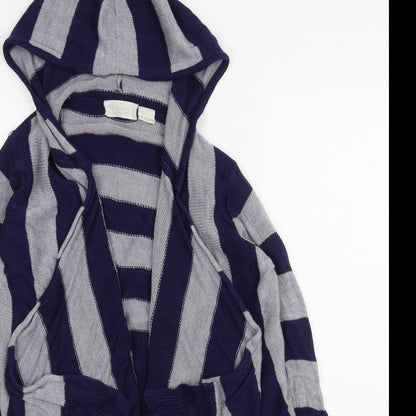 Allison Brittney Womens Blue V-Neck Striped Acrylic Cardigan Jumper Size M