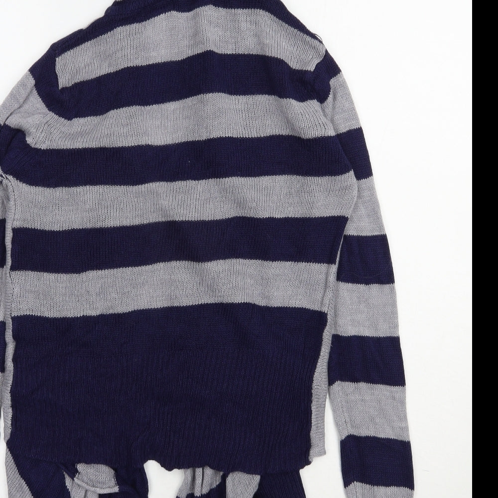 Allison Brittney Womens Blue V-Neck Striped Acrylic Cardigan Jumper Size M