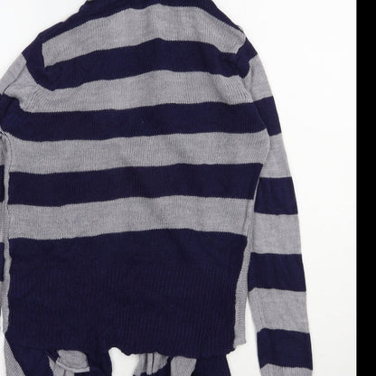 Allison Brittney Womens Blue V-Neck Striped Acrylic Cardigan Jumper Size M