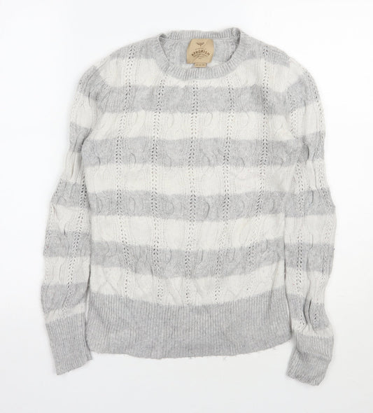 Aphorism  Womens Grey Round Neck Striped Nylon Pullover Jumper Size 12