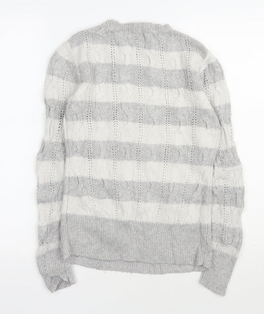 Aphorism  Womens Grey Round Neck Striped Nylon Pullover Jumper Size 12